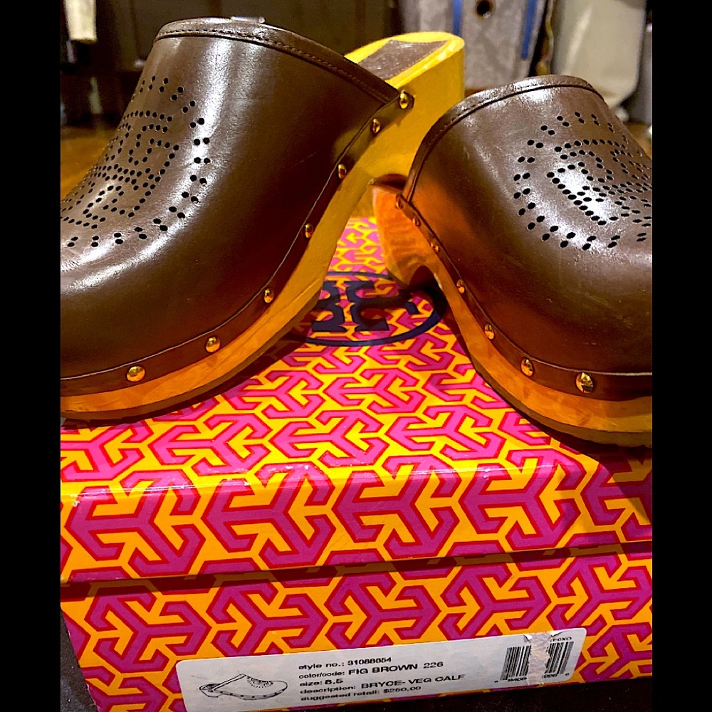Tory Burch Fig Brown Bruce Veg Calf Clog size 8.5